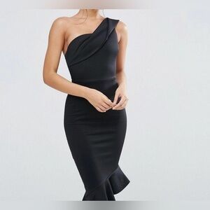 ASOS Scuba One Shoulder Peplum Midi Dress
